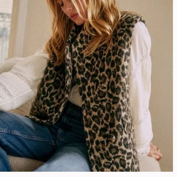 NEW Sezane Carlo Wool Vest  Sz FR 36 / US S Jacquard Leopard Sleeveless Coat - Picture 2 of 9